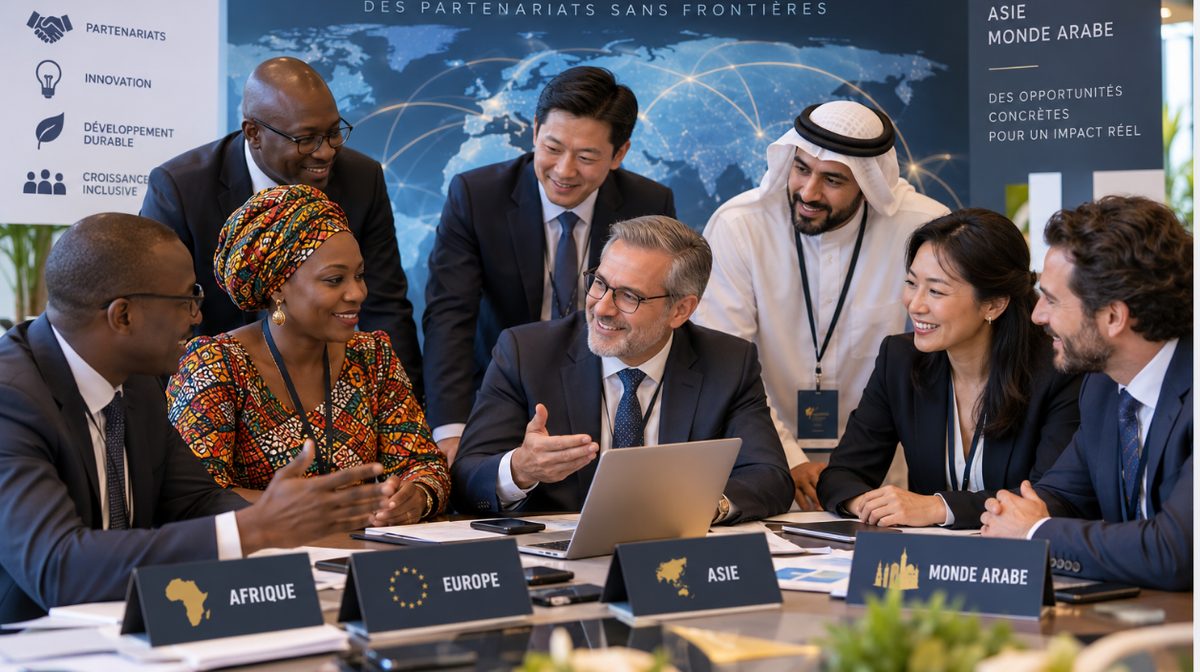 Dirigeants venus d'Afrique, d'Europe, d'Asie et du monde arabe réunis autour d'une table de travail